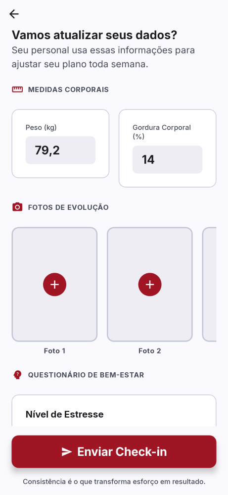 Check-in semanal no app