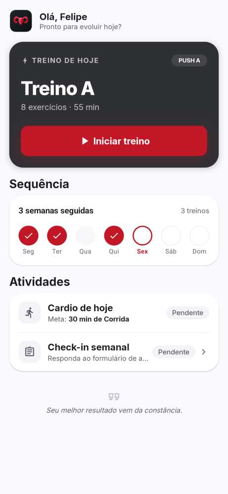 Tela inicial do app TopShape
