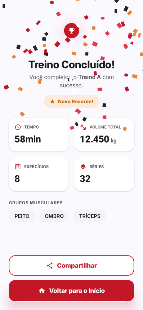 Resumo do treino no app